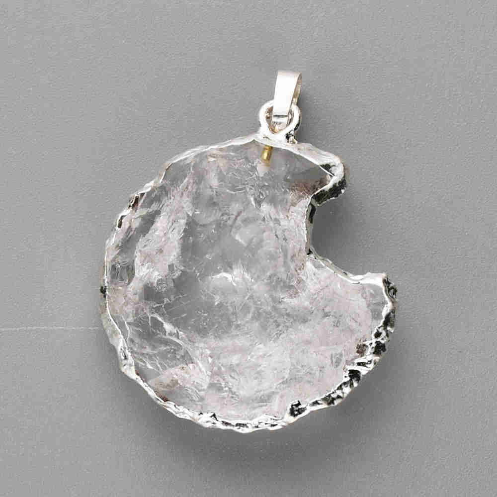 Natural White Crystal Crescent Moon Necklace + 24K Gold Plated/ Silver Plated