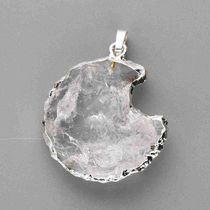 Natural White Crystal Crescent Moon Necklace + 24K Gold Plated/ Silver Plated