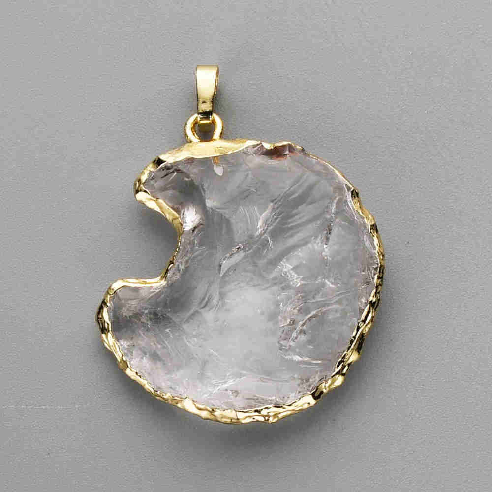Natural White Crystal Crescent Moon Necklace + 24K Gold Plated/ Silver Plated