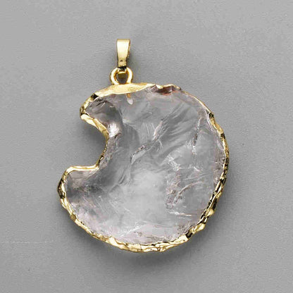 Natural White Crystal Crescent Moon Necklace + 24K Gold Plated/ Silver Plated