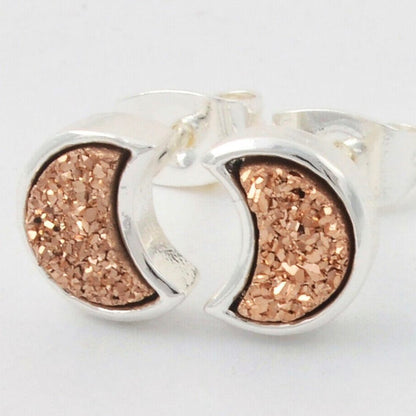 Moon Natural Quartz Earrings - Silver Plated