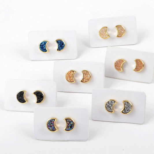 Moon Natural Quartz Earrings - 24K Gold Plated