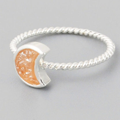 Natural Quartz Moon Bezel Ring- Silver Plated