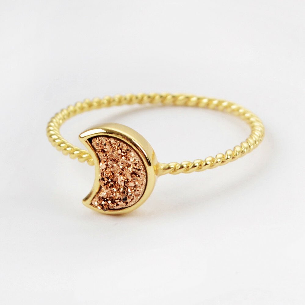Natural Quartz Moon Bezel Ring- 24K Gold Plated