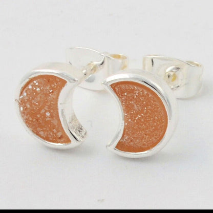 Moon Natural Quartz Earrings - Silver Plated