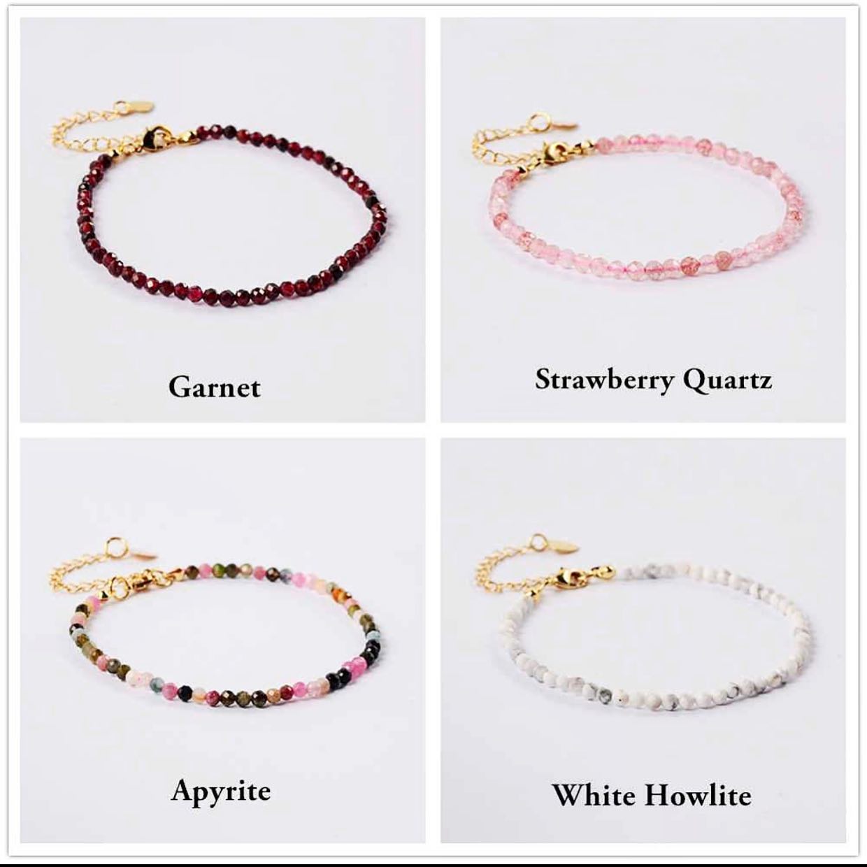 Natural Quartz/Crystals Bracelets +24k Gold Plated