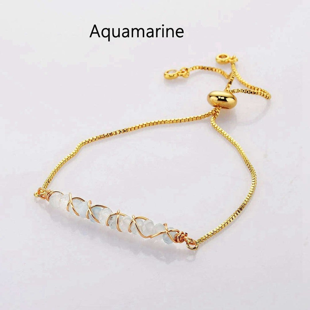 Natural Quartz/Crystals Wired Bracelet - Adjustable Chain+ 24k Gold Plated