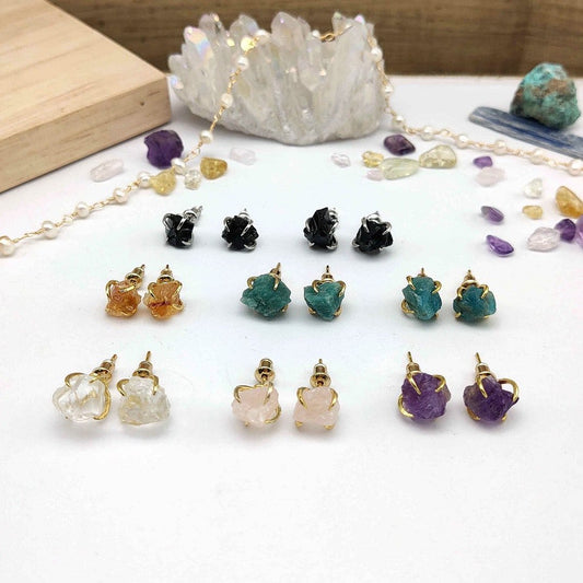 Natural Quartz Claw Earrings - 24K Gold Plated