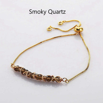 Natural Quartz/Crystals Wired Bracelet - Adjustable Chain+ 24k Gold Plated