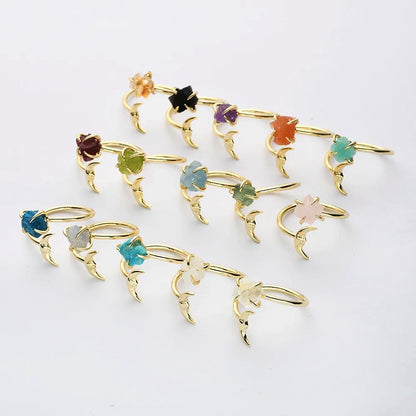 Natural Raw Crystals Small Moon Ring - 24K Gold Plated