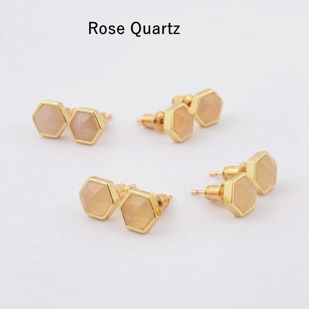 Natural Crystal Hexagon Earrings - 24K Gold Plated