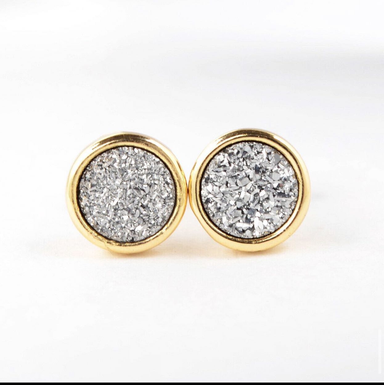 Round Natural Quartz Earrings - 24K Gold Plated