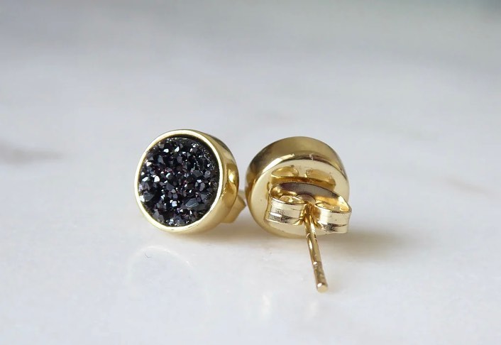 Round Natural Quartz Earrings - 24K Gold Plated