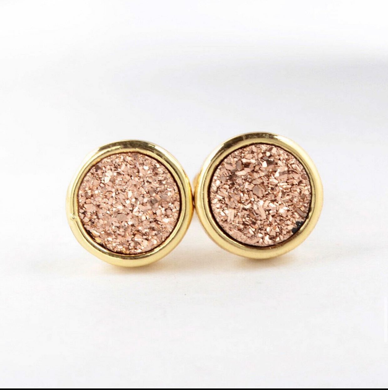 Round Natural Quartz Earrings - 24K Gold Plated