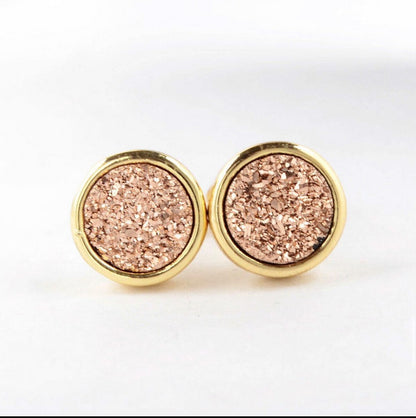 Round Natural Quartz Earrings - 24K Gold Plated
