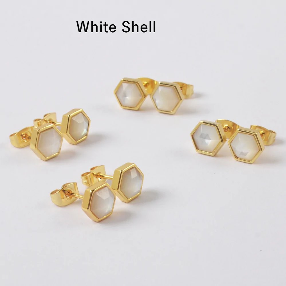 Natural Crystal Hexagon Earrings - 24K Gold Plated