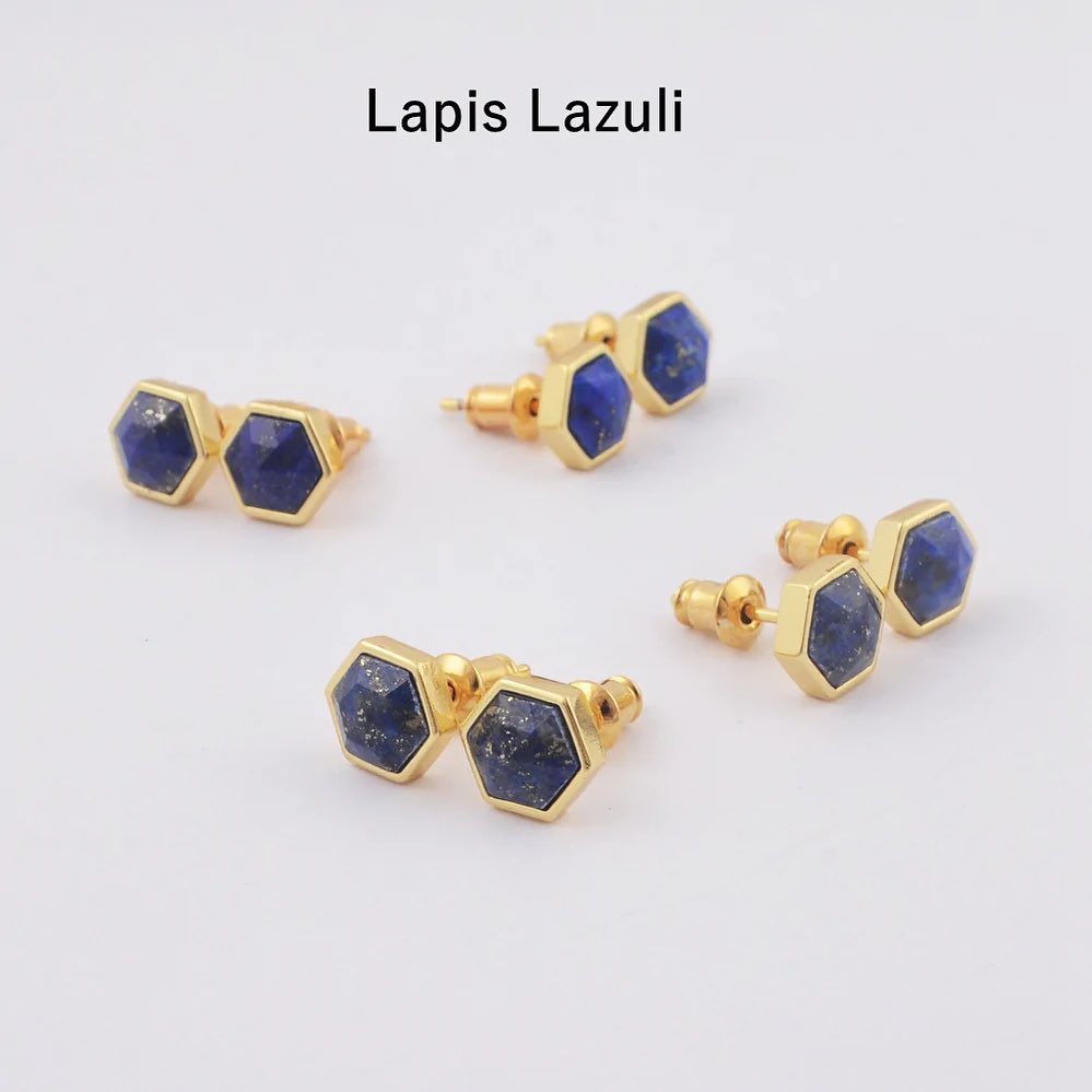 Natural Crystal Hexagon Earrings - 24K Gold Plated