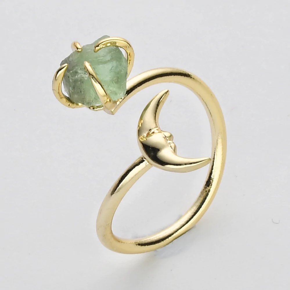 Natural Raw Crystals Small Moon Ring - 24K Gold Plated