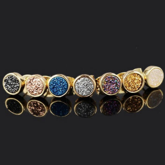 Round Natural Quartz Earrings - 24K Gold Plated