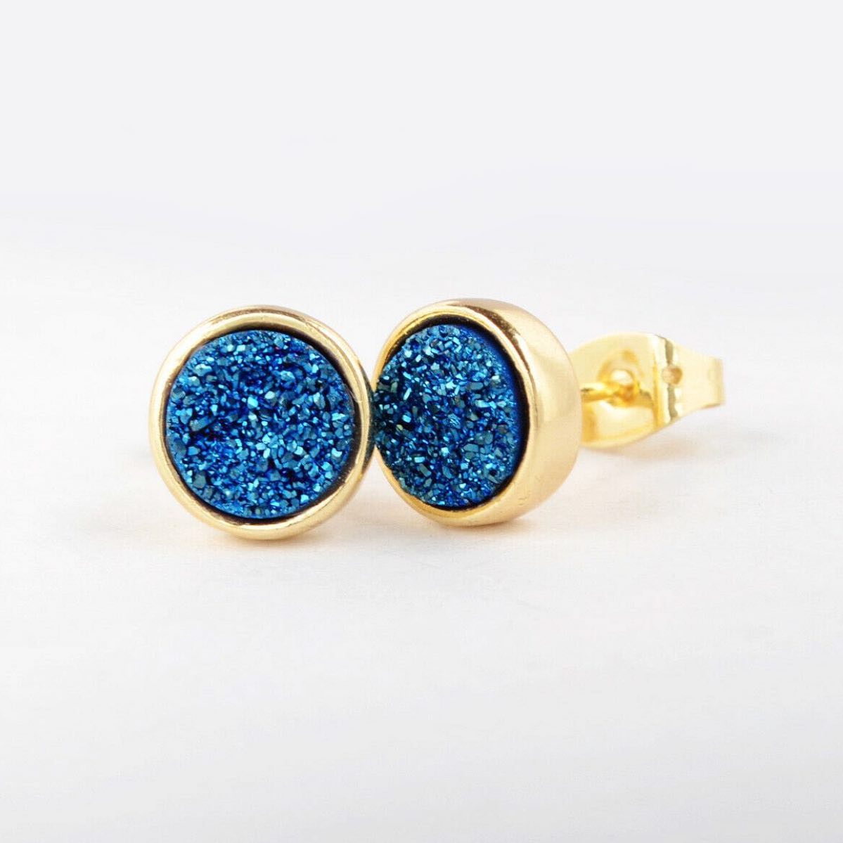 Round Natural Quartz Earrings - 24K Gold Plated