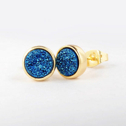 Round Natural Quartz Earrings - 24K Gold Plated