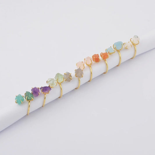 Natural Raw Crystals Claw Ring -  24k Gold Plated