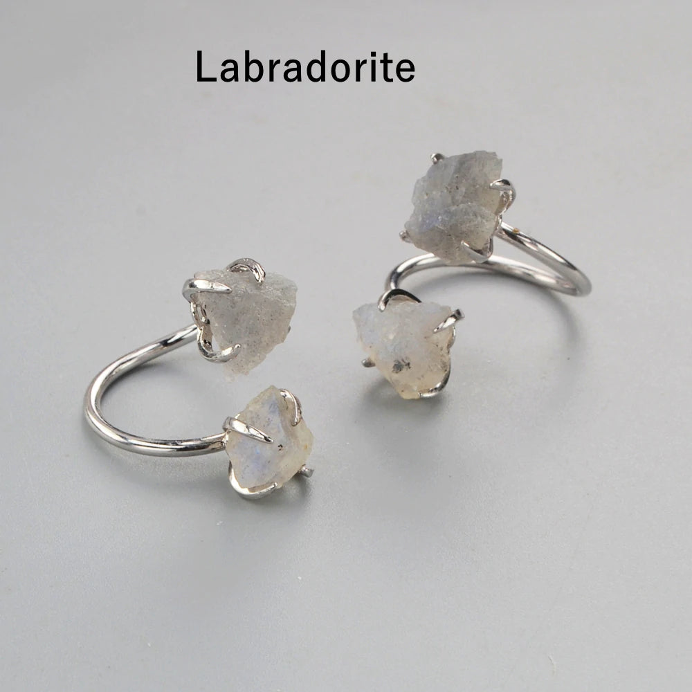 Natural Raw Crystals Claw Ring -  Silver Plated