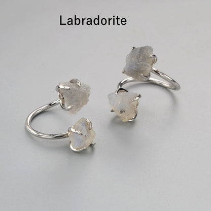 Natural Raw Crystals Claw Ring -  Silver Plated