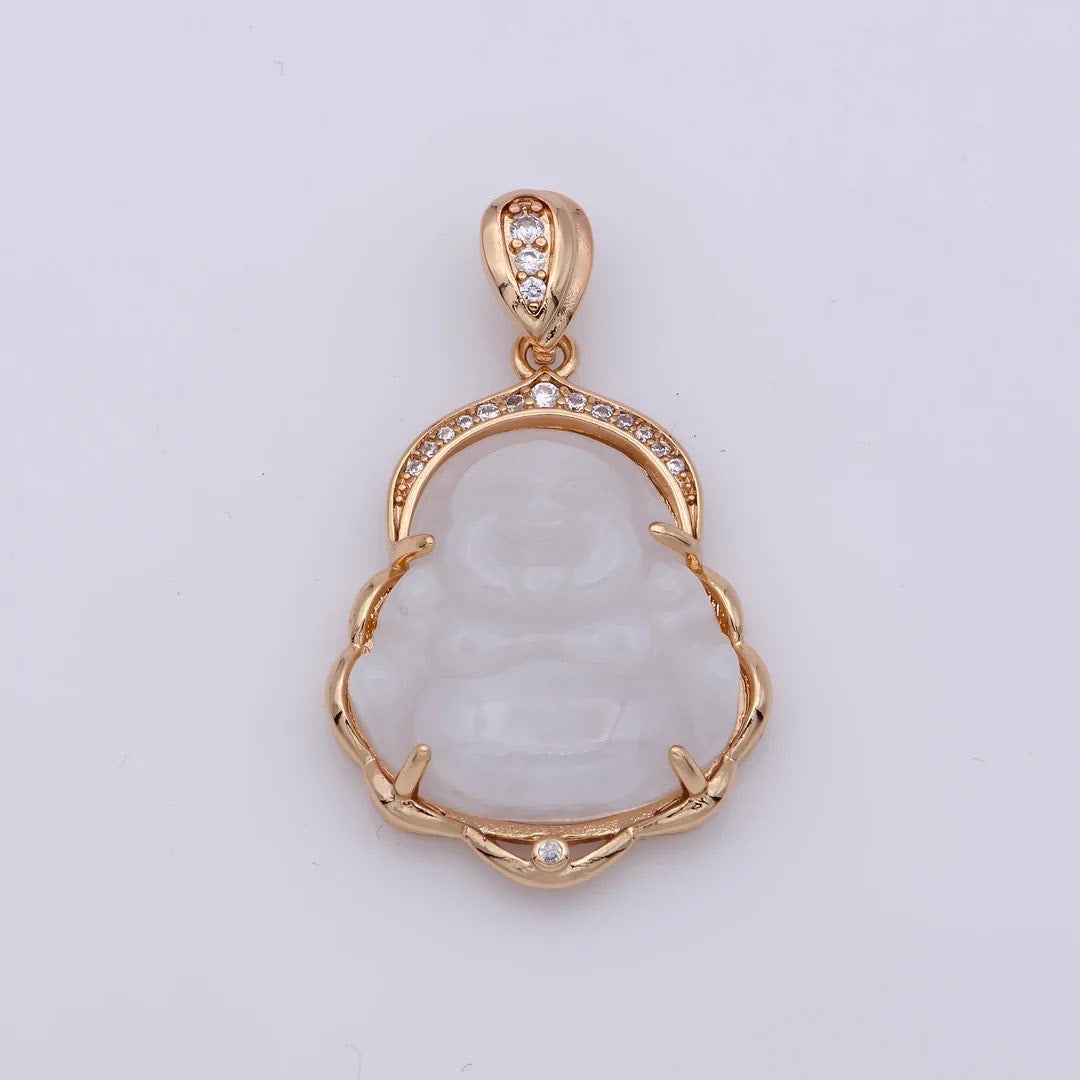 Light Green Buddha Natural Jade Necklace + 18k Gold Filled