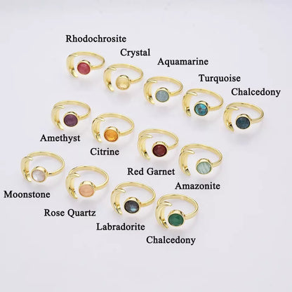 Natural Crystals Moon Ring-  24k Gold Plated