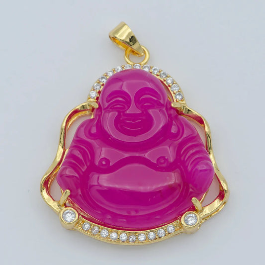 Deep Pink Buddha Natural Jade Necklace + 18k Gold Filled