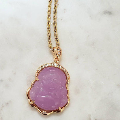 Purple Buddha Natural Jade Necklace + 18k Gold Filled