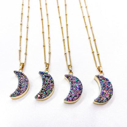 Natural Raw Quartz Moon Necklaces + 24K Gold Plated