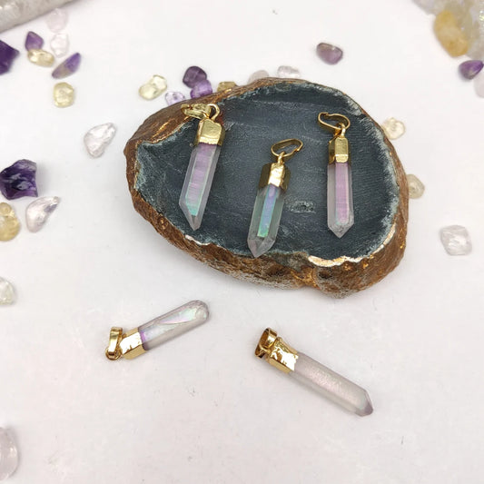 MINI - Natural White Quartz Pointed Necklace -  24k Gold Plated