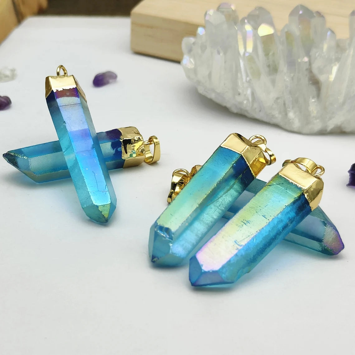 Natural Aura Blue Pointed Necklace - 24K Gold Plated
