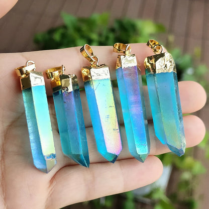 Natural Aura Blue Pointed Necklace - 24K Gold Plated