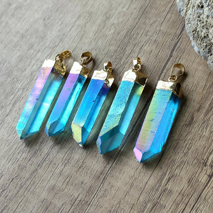 Natural Aura Blue Pointed Necklace - 24K Gold Plated