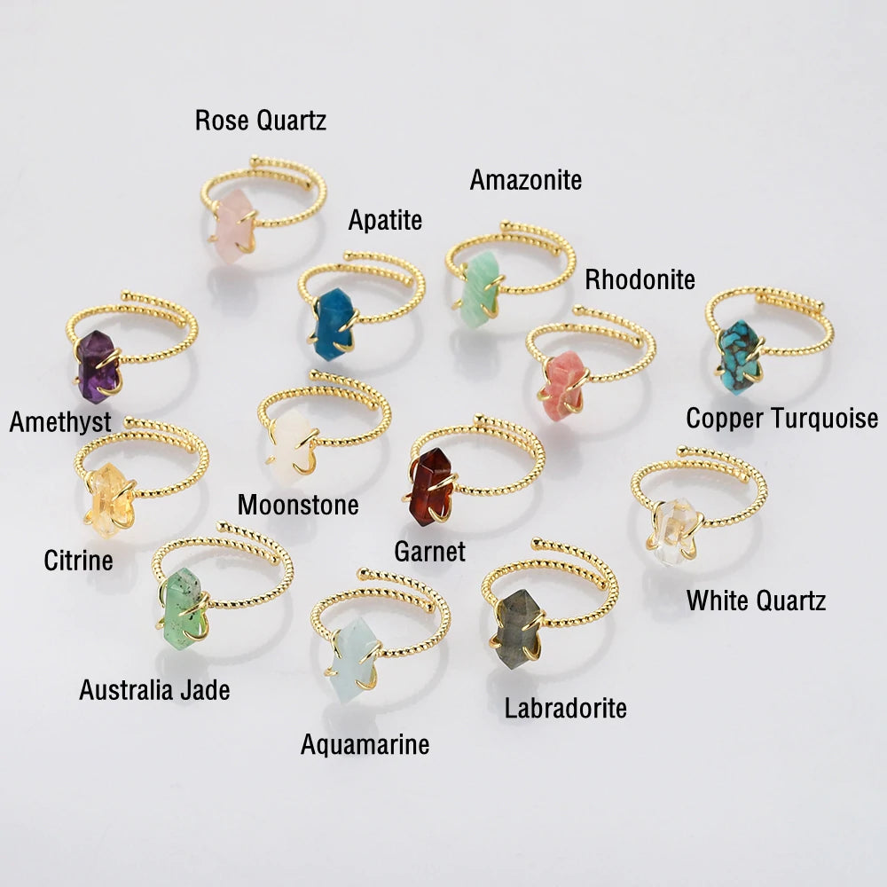 Pointed Natural Crystals Ring -  24k Gold Plated