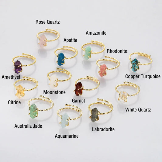 Pointed Natural Crystals Ring -  24k Gold Plated