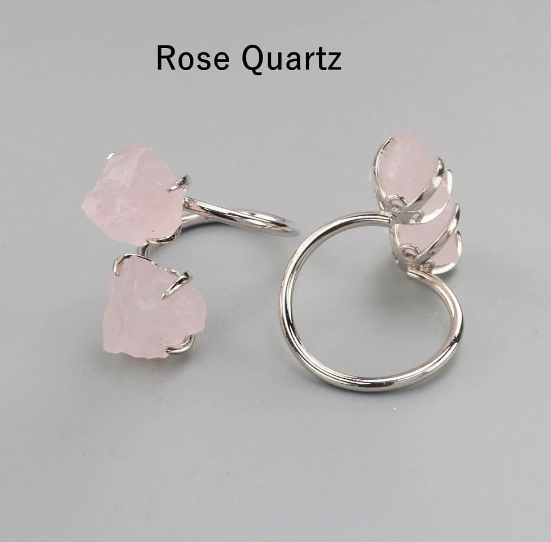 Natural Raw Crystals Claw Ring -  Silver Plated