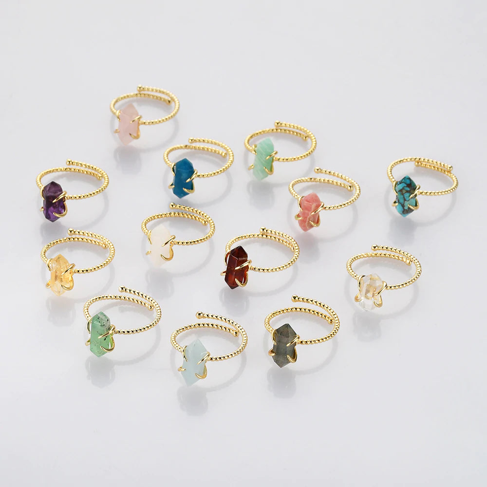 Pointed Natural Crystals Ring -  24k Gold Plated