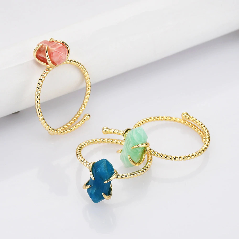 Pointed Natural Crystals Ring -  24k Gold Plated