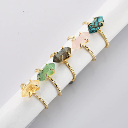 Pointed Natural Crystals Ring -  24k Gold Plated