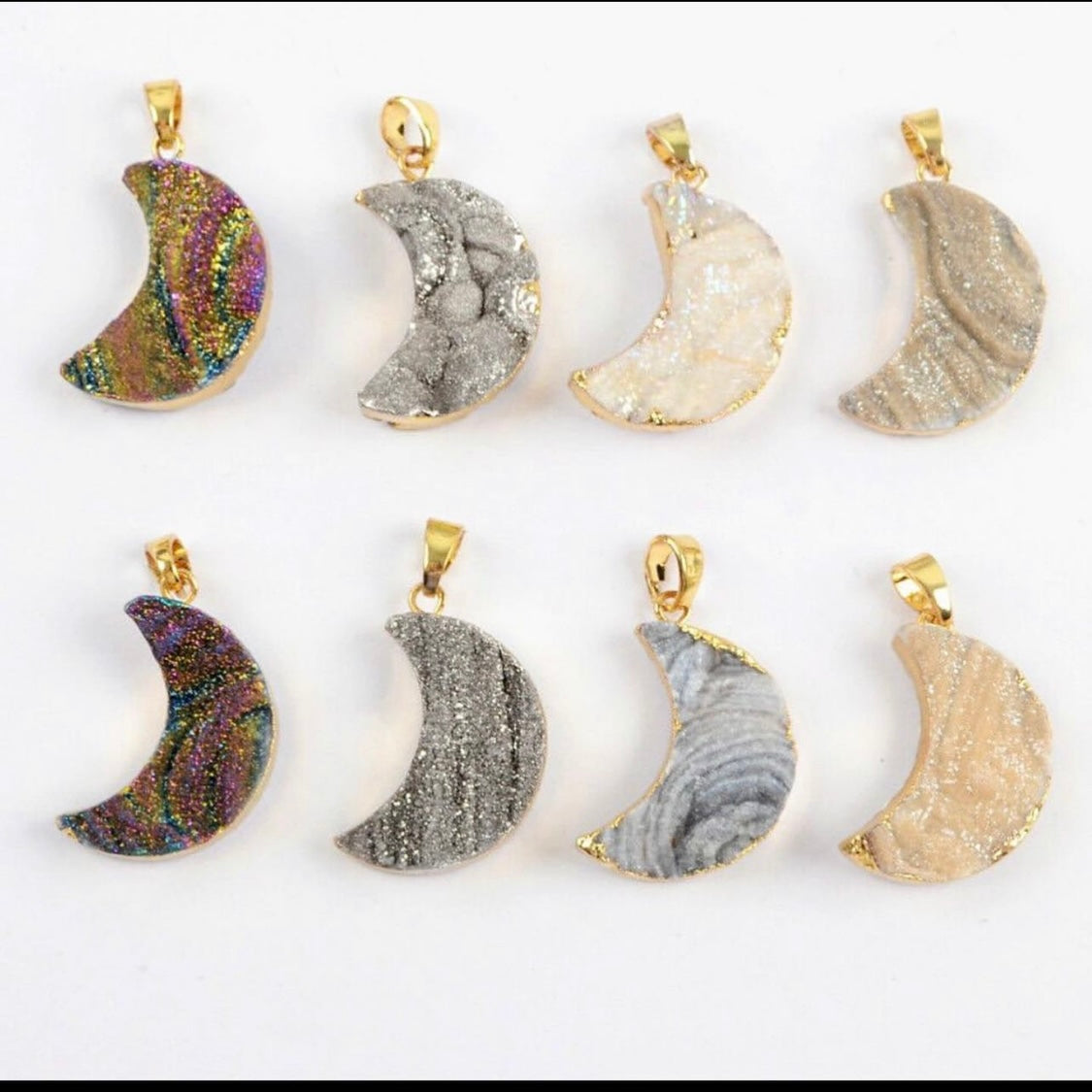 Natural Raw Quartz Moon Necklaces + 24K Gold Plated