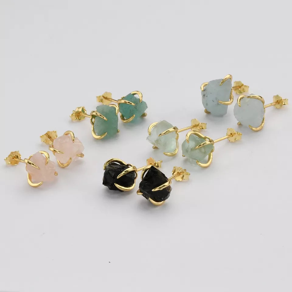 Natural Quartz Claw Earrings - 24K Gold Plated