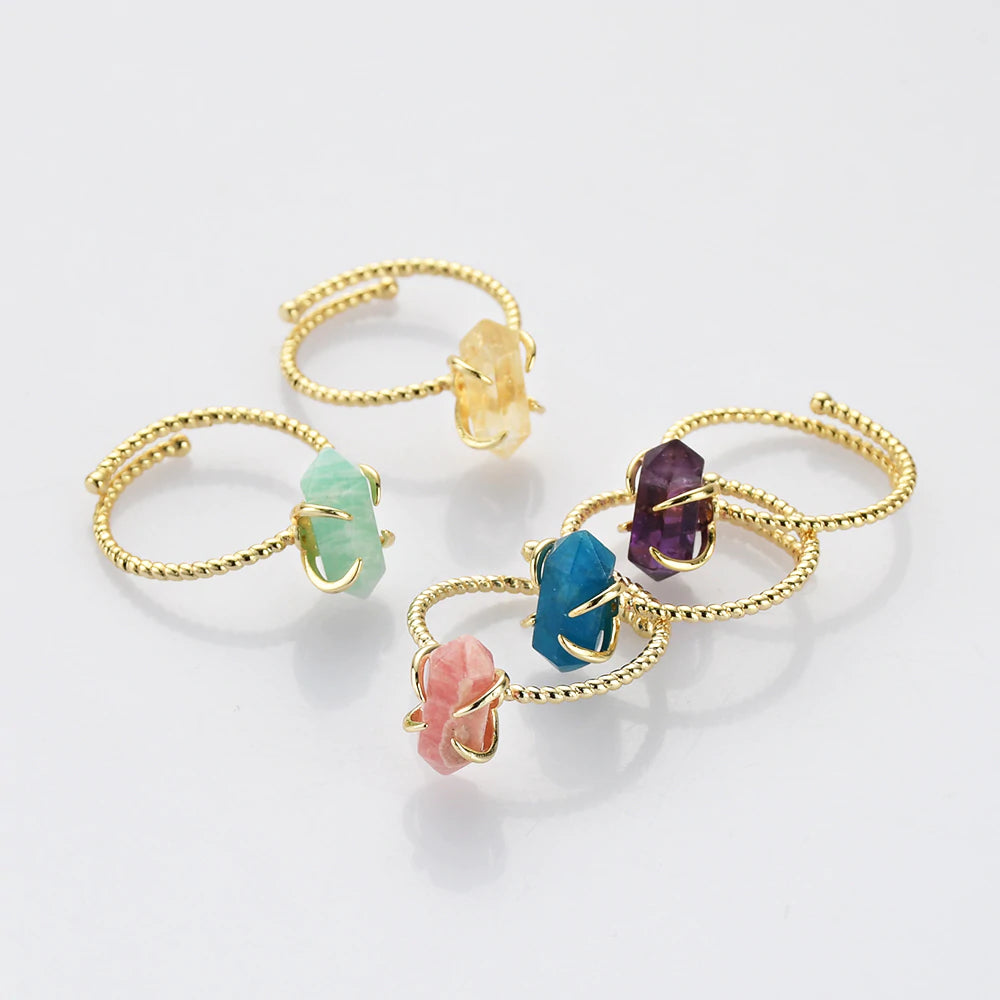 Pointed Natural Crystals Ring -  24k Gold Plated