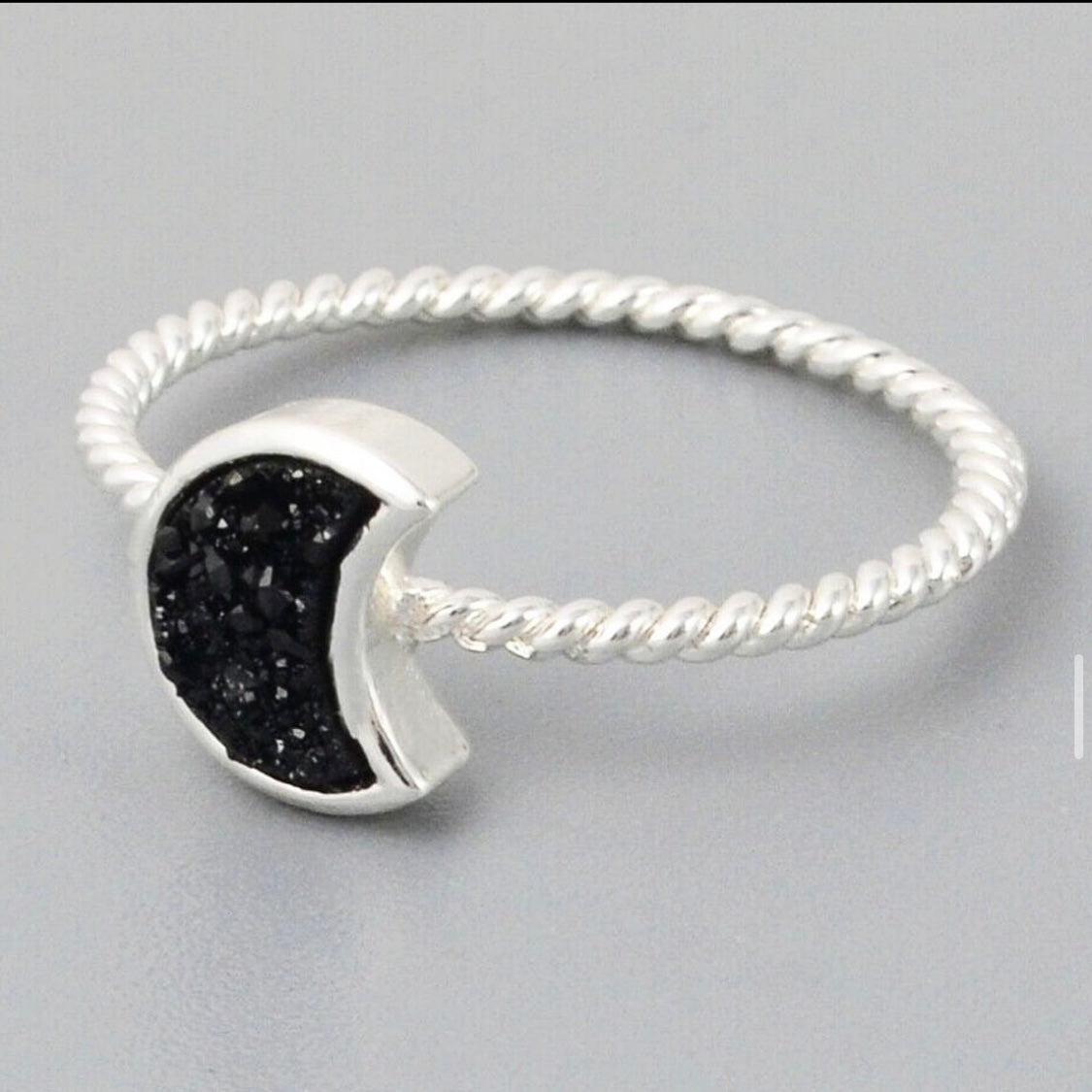 Natural Quartz Moon Bezel Ring- Silver Plated
