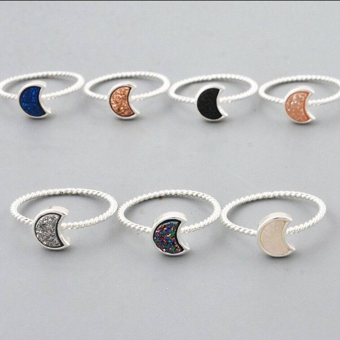 Natural Quartz Moon Bezel Ring- Silver Plated