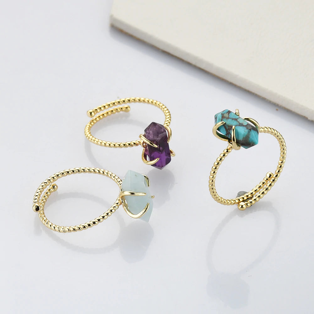 Pointed Natural Crystals Ring -  24k Gold Plated