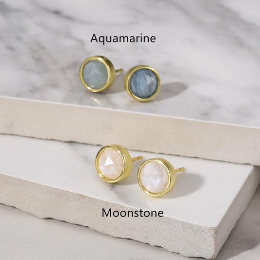 Round Faceted Natural Quartz Earrings - 24K Gold Plated